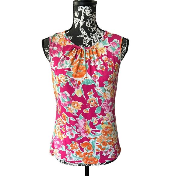 Chaps Floral Shirt Top Sleeveless Large Polo - Picture 1 of 2